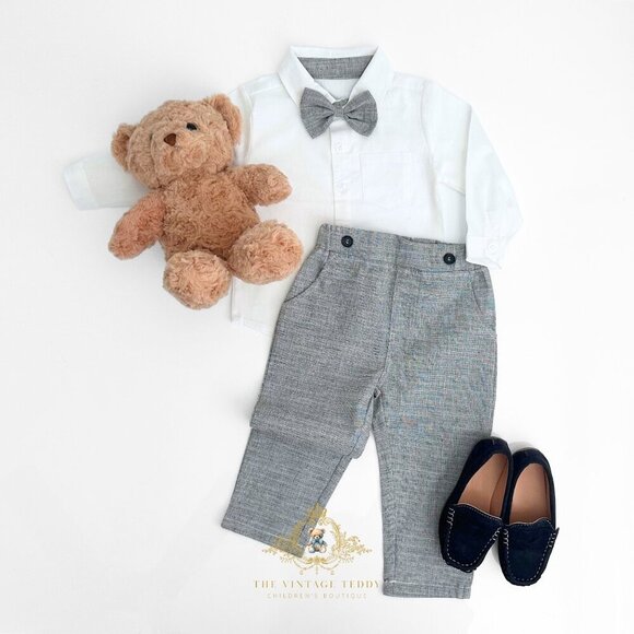 Other - NWT Handsome Boys Oxford Shirt Bow Tie Pants & Suspenders Matching Set 3T